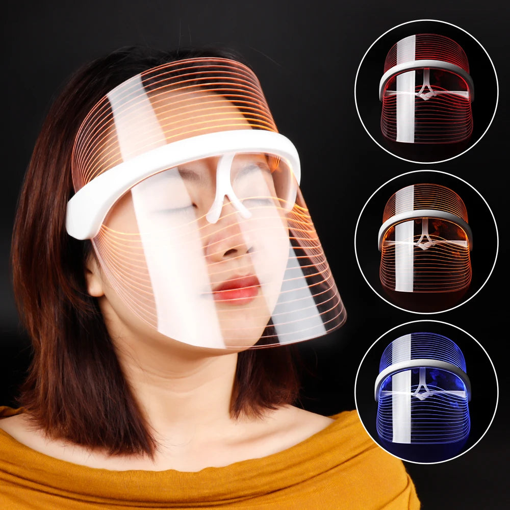 LED Facial Mask: 3-Color Photon Therapy for Acne & Skin Rejuvenation